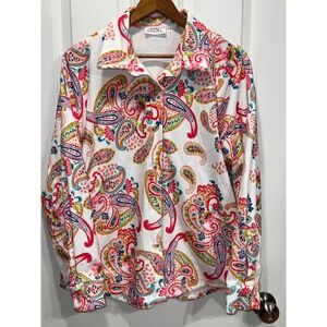 Emily Wonder Womens Corduroy Paisley Print Button Up Shirt Jacket Size L